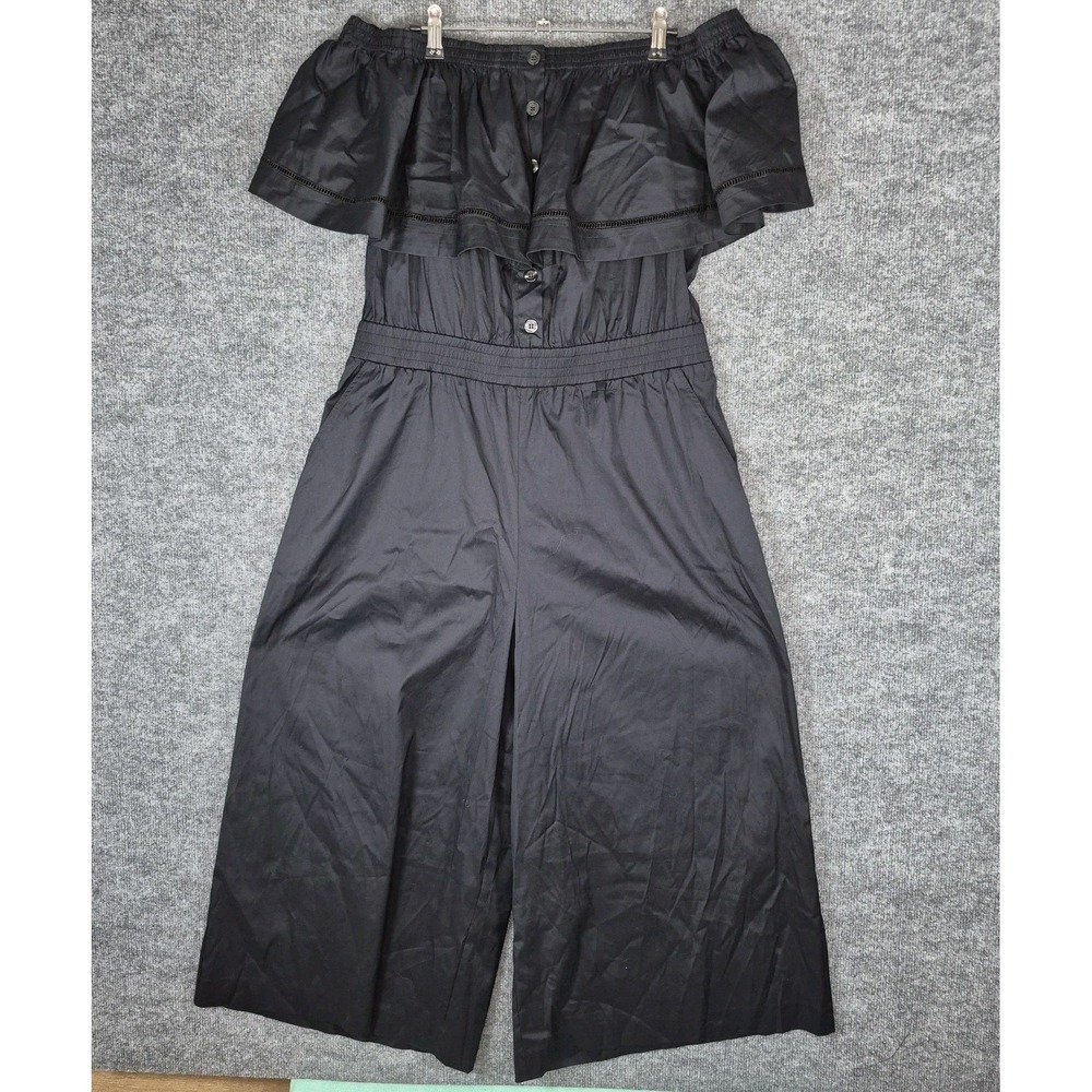 Donna Karan Black Off Shoulder‎ Jumpsuit Elastic Waist Large With Pockets NWT